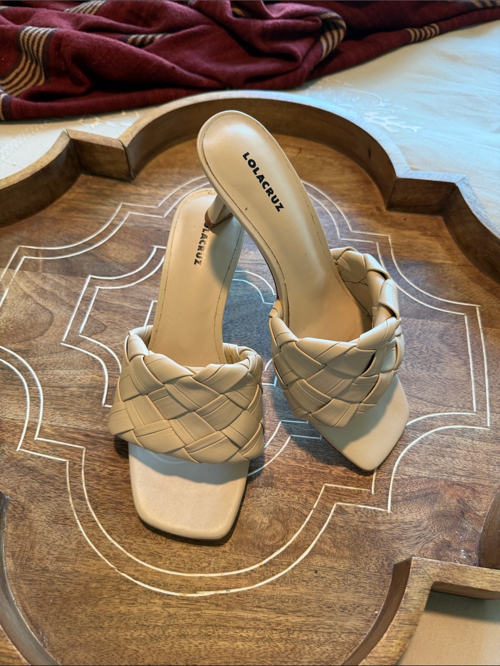 Lola Cruz blush Braided Slide Heel